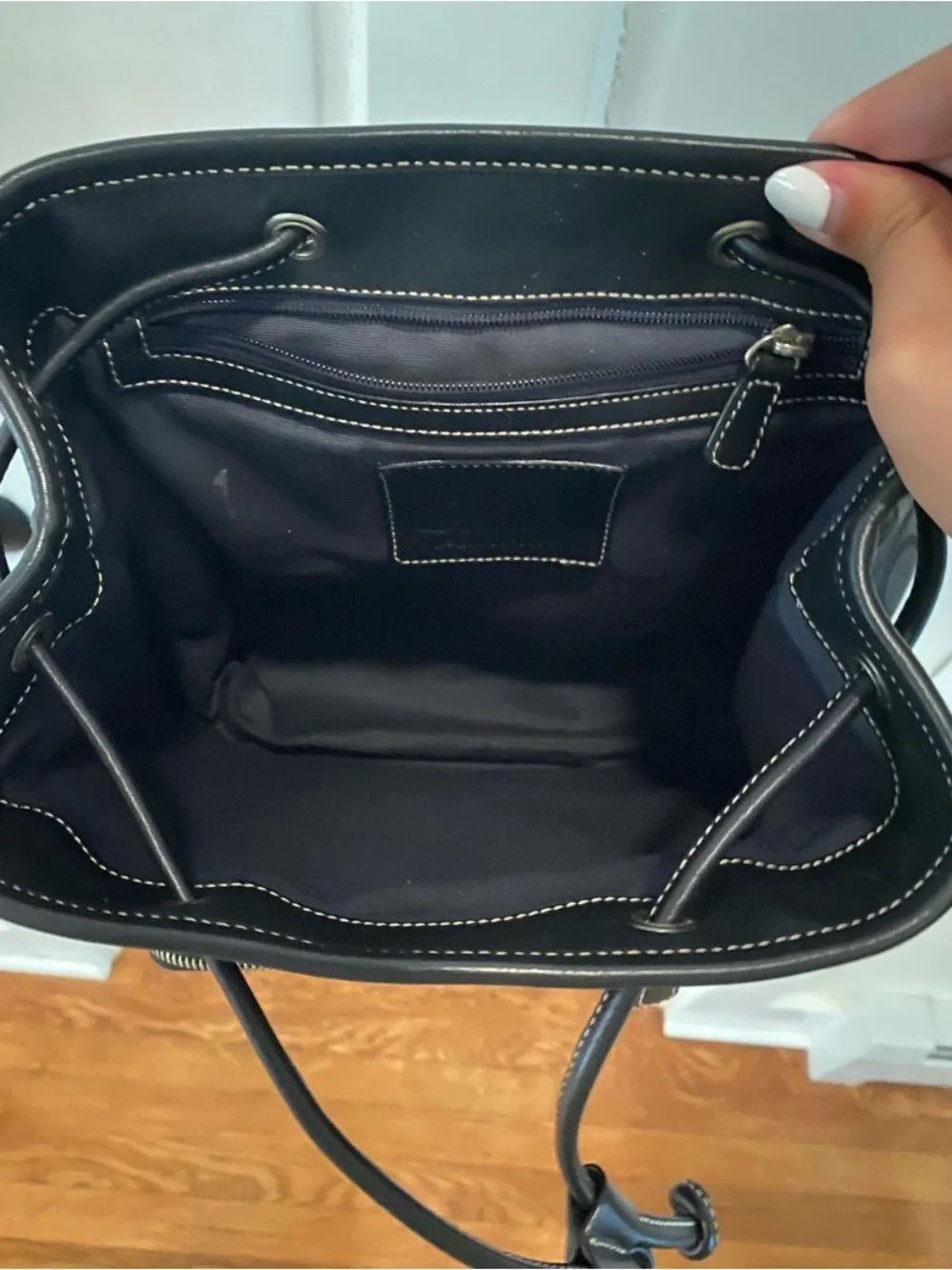 Coach Black Signature Monogram Canvas Backpack with Leather Trim